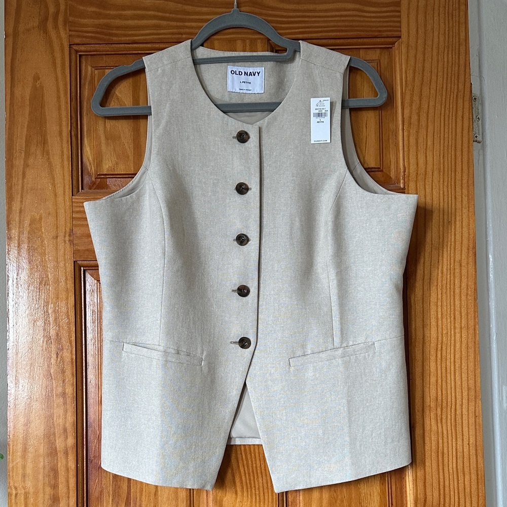 NWT Old Navy Light Tan Button-Up Linen Vest